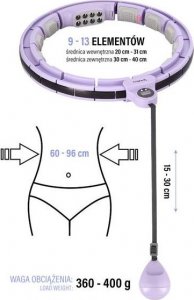 HMS Hula hop fioletowe z magnesami i obciążnikiem + licznik HHM13 19