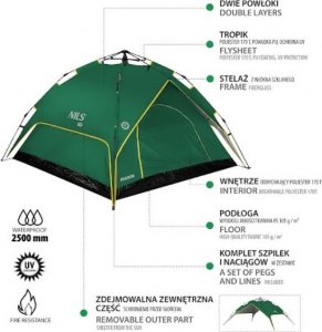 Namiot turystyczny Nils Extreme NC7819 ZIELONY NAMIOT SHADOW NILS CAMP 11