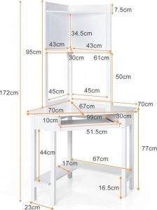 Biurko Costway Biurko narożne z nadstawką 70 x 70 x 172 cm 3