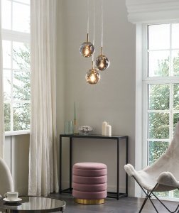 Lampa wisząca Beliani Lampa wisząca szklana 3-punktowa przezroczysta z mosiężnym RALFES 6