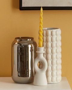 Beliani Świecznik ceramiczny biały SPARTA 3