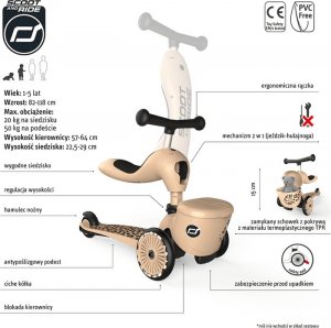 Hulajnoga Scoot and Ride Scoot and Ride Highwaykick 1 Lifestyle 2w1 jeździk i hulajnoga z zamykanym schowkiem, od 1-5 lat, kolor: Leopard 28
