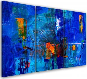 Feeby Obraz 3 częściowy na płótnie, Niebieska abstrakcja ręcznie malowana - 90x60 1