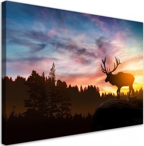 Feeby Obraz na płótnie, Jeleń o zachodzie słońca - 100x70 1
