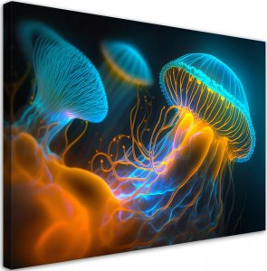 Feeby Obraz na płótnie, Meduzy pod wodą Neon - 100x70 1