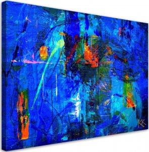 Feeby Obraz na płótnie, Niebieska abstrakcja ręcznie malowana - 100x70 1