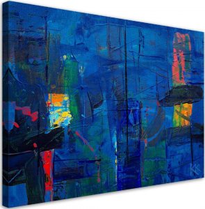 Feeby Obraz na płótnie, Niebieska abstrakcja ręcznie malowana - 90x60 1