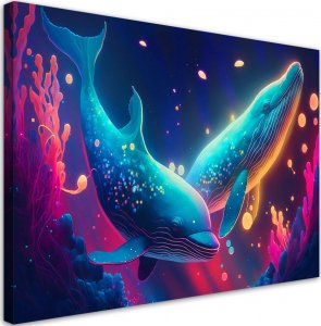Feeby Obraz na płótnie, Neonowe wieloryby pod wodą - 90x60 1