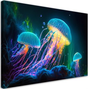 Feeby Obraz na płótnie, Neonowe meduzy pod wodą - 100x70 1