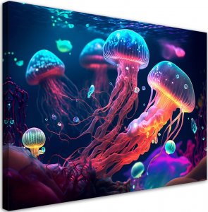 Feeby Obraz na płótnie, Neonowe meduzy morskie - 90x60 1