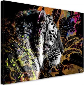 Feeby Obraz na płótnie, Tygrys na kolorowym tle - 90x60 1