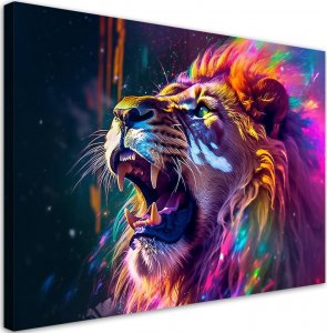 Feeby Obraz na płótnie, Ryk Lwa Neon Abstrakcja - 60x40 1