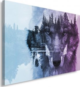 Feeby Obraz na płótnie, Wilk na tle lasu - fioletowy nowoczesny - 100x70 1