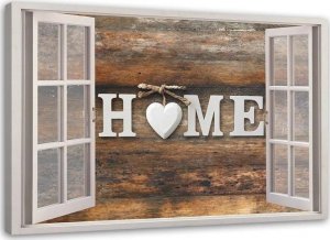 Feeby Obraz na płótnie, Widok z okna Napis Home na drewnie - 120x80 1