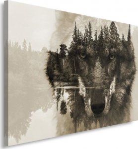 Feeby Obraz na płótnie, Wilk na tle lasu - brązowy - 100x70 1