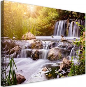 Feeby Obraz na płótnie, Wodospad o zachodzie słońca natura - 120x80 1