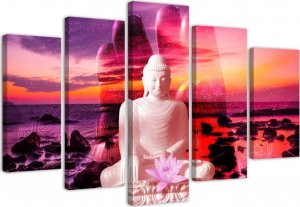 Feeby Obraz pięcioczęściowy na płótnie, Budda na tle oceanu - 150x100 1