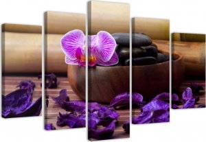 Feeby Obraz pięcioczęściowy na płótnie, Kompozycja zen z różową orchideą - 150x100 1