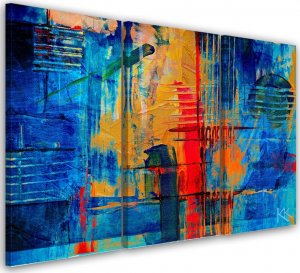 Feeby Obraz tryptyk na płótnie, Niebieska abstrakcja ręcznie malowana - 120x80 1