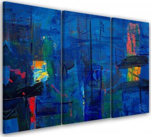 Feeby Obraz trzyczęściowy na płótnie, Niebieska abstrakcja ręcznie malowana - 90x60 1