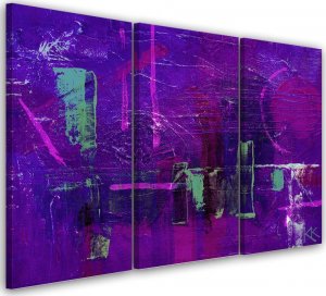 Feeby Obraz trzyczęściowy na płótnie, Fioletowa abstrakcja ręcznie malowana - 60x40 1