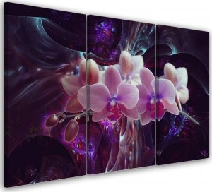 Feeby Obraz trzyczęściowy na płótnie, Biała orchidea na ciemnym tle - 120x80 1