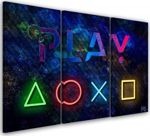 Feeby Obraz tryptyk na płótnie, Przyciski do kontrolera i napis play - 150x100 1