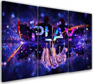Feeby Obraz trzyczęściowy na płótnie, Neon z napisem Play - 90x60 1