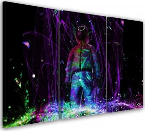 Feeby Obraz tryptyk na płótnie, Neon gracz - 120x80 1