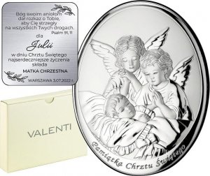 Valenti Srebrny obrazek z wizerunkiem Aniołków nad dzieckiem 10x13 cm Uniwersalny 3