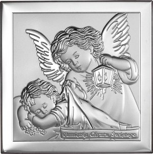 Beltrami Srebrny obrazek z wizerunkiem Aniołka z latarenką, kwadratowy z napisem 12x12 cm Uniwersalny 1