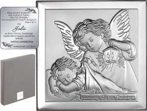 Beltrami Srebrny obrazek z wizerunkiem Aniołka z latarenką, kwadratowy z napisem 12x12 cm Uniwersalny 3