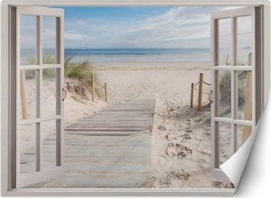 Feeby Fototapeta, Okno widok morze plaża piasek - 140x100 1
