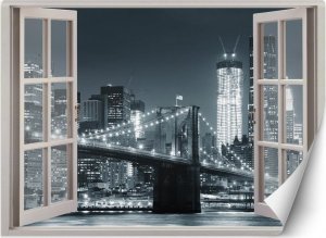 Feeby Fototapeta, Okno Nowy Jork Most Brookliński czarno-biały - 140x100 1