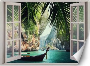 Feeby Fototapeta, Widok z okna tropikalna plaża palmy - 140x100 1