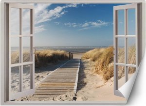 Feeby Fototapeta, Widok z okna plaża wydmy pomost - 140x100 1