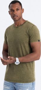 Ombre T-shirt męski z efektem ACID WASH - oliwkowy V4 S1638 L 1
