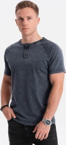 Ombre T-shirt męski z dekoldem henley - granatowy V2 S1757 S 1
