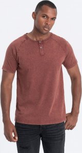 Ombre T-shirt męski z dekoldem henley - bordowy V3 S1757 S 1
