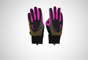 Nike Damskie rękawiczki do biegania ELITE STORM FIT TECH RUN GLOVES, kolor BLACK/CLUB PINK/LASER ORANGE, rozmiar S 1