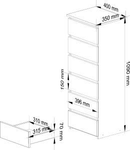 Fabryka Mebli Akord Komoda CL6 40 cm 6 szuflad - biała-grafit szary 3