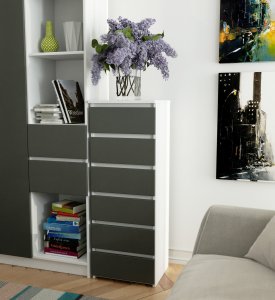 Fabryka Mebli Akord Komoda CL6 40 cm 6 szuflad - biała-grafit szary 5