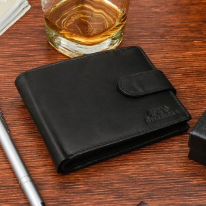 Beltimore Zestaw męski skórzany portfel poziomy rękawiczki czarne Beltimore T89 4