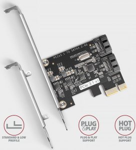 Kontroler Axagon PCES-SJ2 Kontroler PCIe 2x wewnętrzny port SATA 6G, chipset JMB582 SP & LP 3