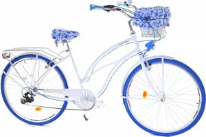Dallas Bike Rower Dallas Cruiser 26" 7spd Lady Alu - biały z niebieskim, koszem i wkładem 1