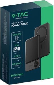 Powerbank V-TAC Power Bank 5000mAh Szary Magnetyczny 9mm Aluminium, Lightning, LCD 20W VT-50005-SG 3