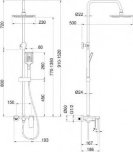 Zestaw prysznicowy Valvex Loft Black Zestaw wannowo-prysznicowy ścienny z deszczownicą czarny mat 2456330 2