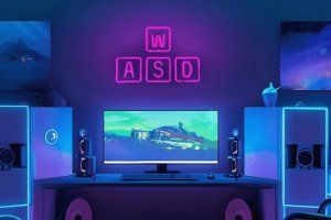 PREYON Neon gamingowy LED ścienny WASD Purple Eye Bait (PBEB28WD) 2