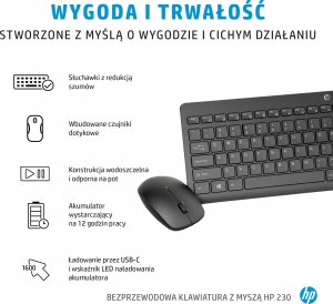 Klawiatura + mysz HP HP 230, Zestaw klawiatur z myszą optyczną bezprzewodową, AAA, CZ/SK, klasyczna, 2.4 [GHz], bezprzewodowa, biała 7