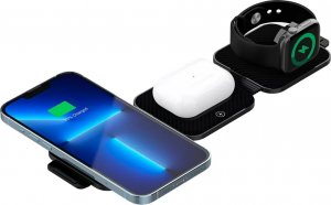 Ładowarka Canyon CANYON WS-305, Foldable 3in1 Wireless charger with case, touch button for Running water light, Input 9V/2A, 12V/1.5AOutput 15W/10W/7.5W/5W, Type c to USB-A cable length 1.2m, with charger QC 18W EU plug, Fold size: 97.8*72.4*25.2mm. Unfol 7